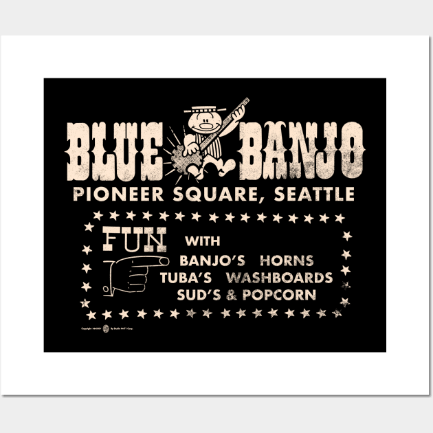 Vintage Blue Banjo Club Seattle Wall Art by StudioPM71